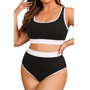NEW Tempt Me Black White Plus Size High Waisted Bikini Set Two Piece Size 20W